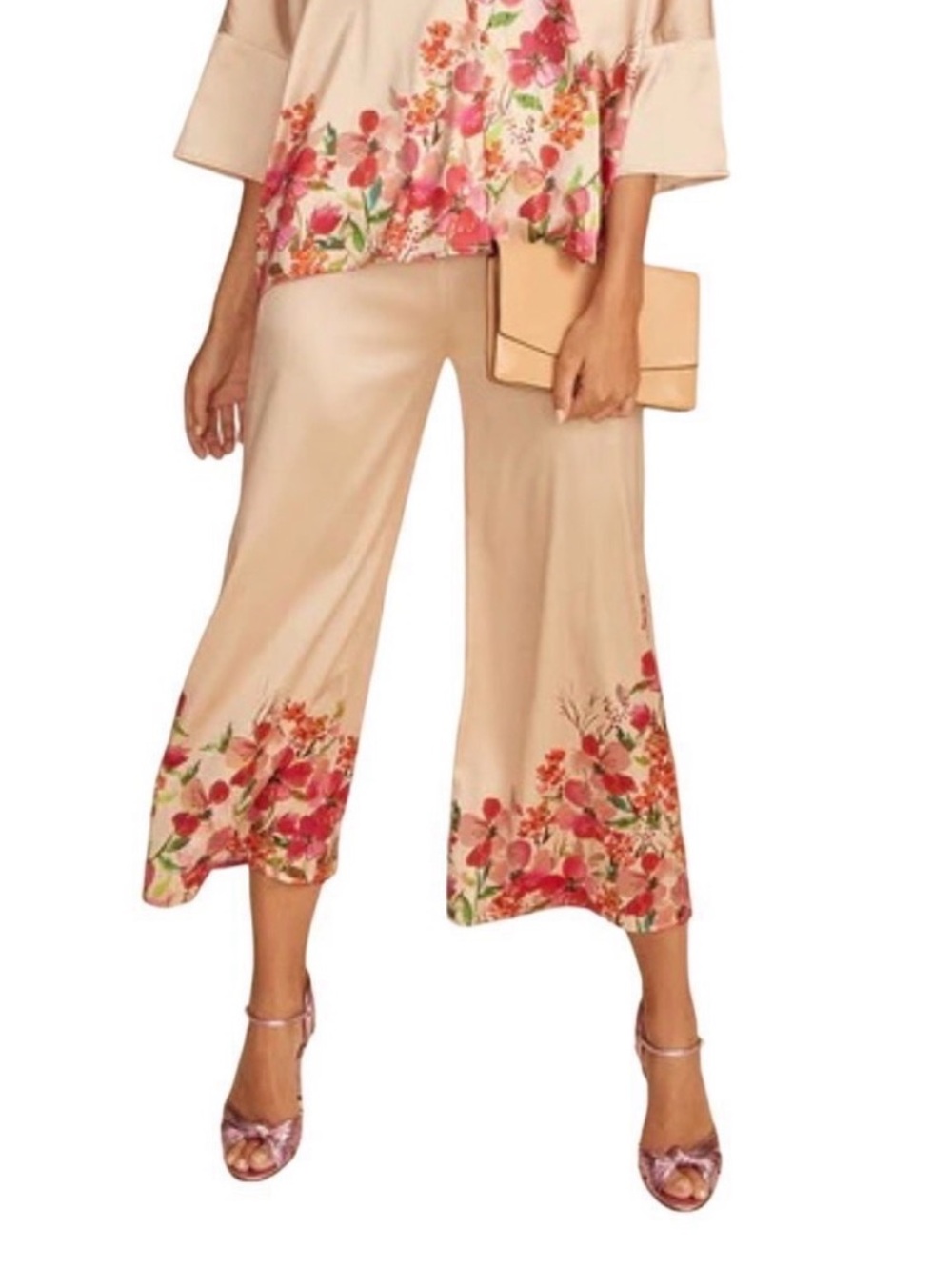 LPA Pant 195 Silk Crop Pants in Border Floral Beige S